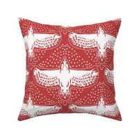 Bird Snow Angel Damask in Red and White