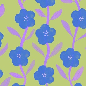 Climbing floral vine blue and green 
