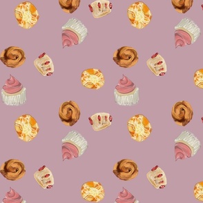 Bakery pastries pink background 