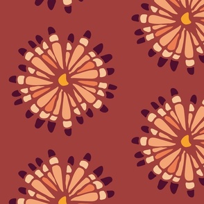 *S Art Deco Bold Block Print Flowers Tuscan Red Big Bold Flowers, Dusty Apricot Pink
