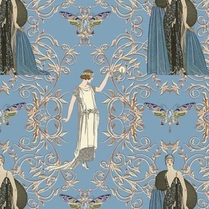 6.5" Fashion Ladies Art Nouveau Gold Vines in Medium French Blue by Audrey Jeanne