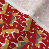 Tiny Trotting Beagles and paw prints - red
