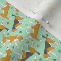 Tiny Trotting Beagles and paw prints - mint