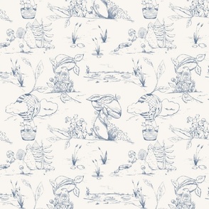 Whimsical Woodland Toile (Cream and Blue) (Large Scale)(10.5"/12")