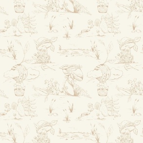 Whimsical Woodland Toile (Beige and Brown) (Large Scale) (10.5"/12")