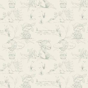 Whimsical Woodland Toile (Beige and Green) (Large Scale) (10.5"/12")