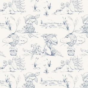 Whimsical Woodland Toile (Cream and Blue) (Small Scale) (5.25"/6")