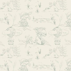 Whimsical Woodland Toile (Beige and Green) (Small Scale) (5.25"/6")
