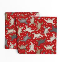 Trotting Afghan Hounds and paw prints - red