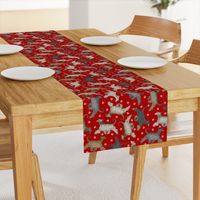 Trotting Afghan Hounds and paw prints - red