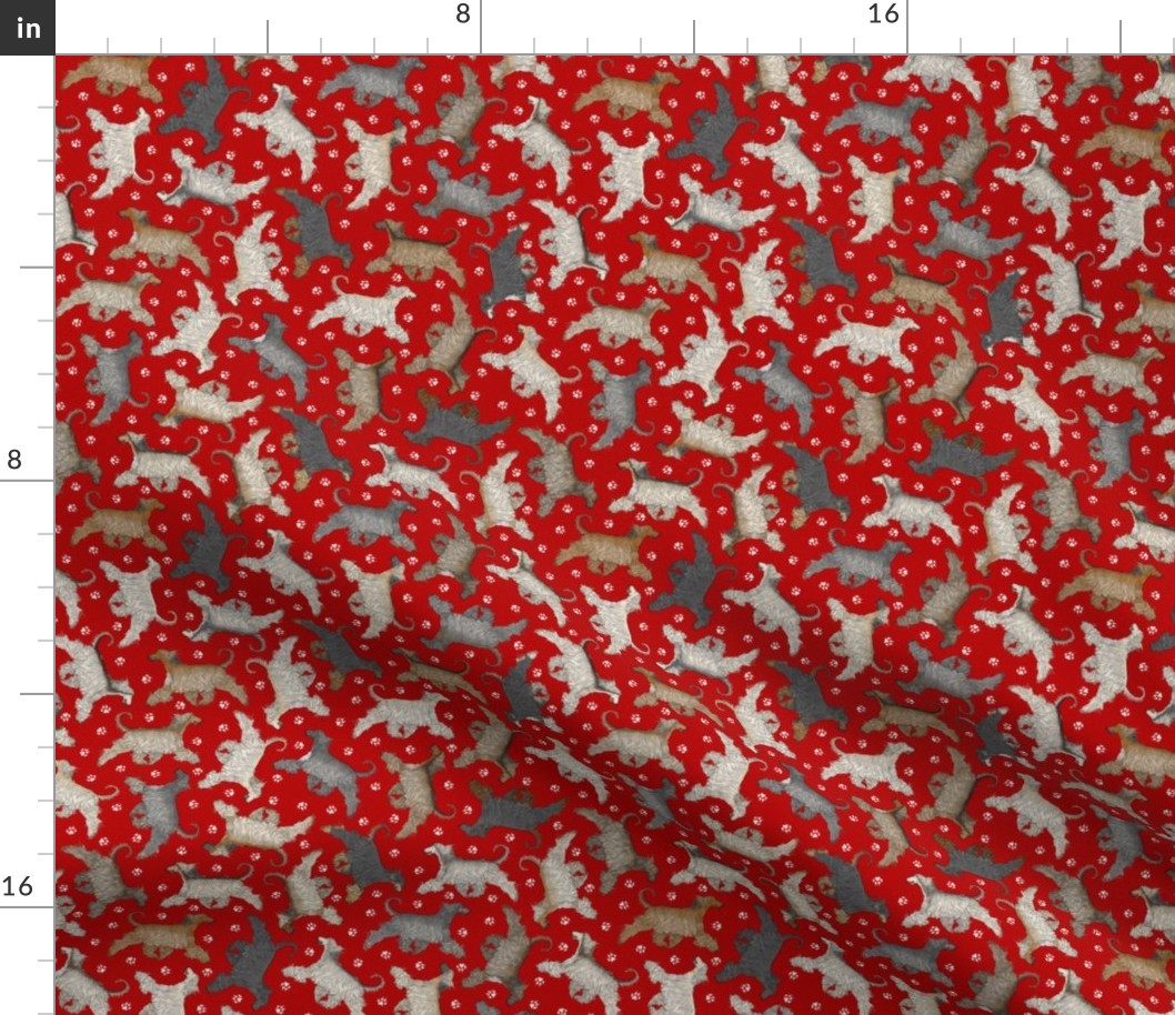 Tiny Trotting Afghan Hounds and paw prints - red