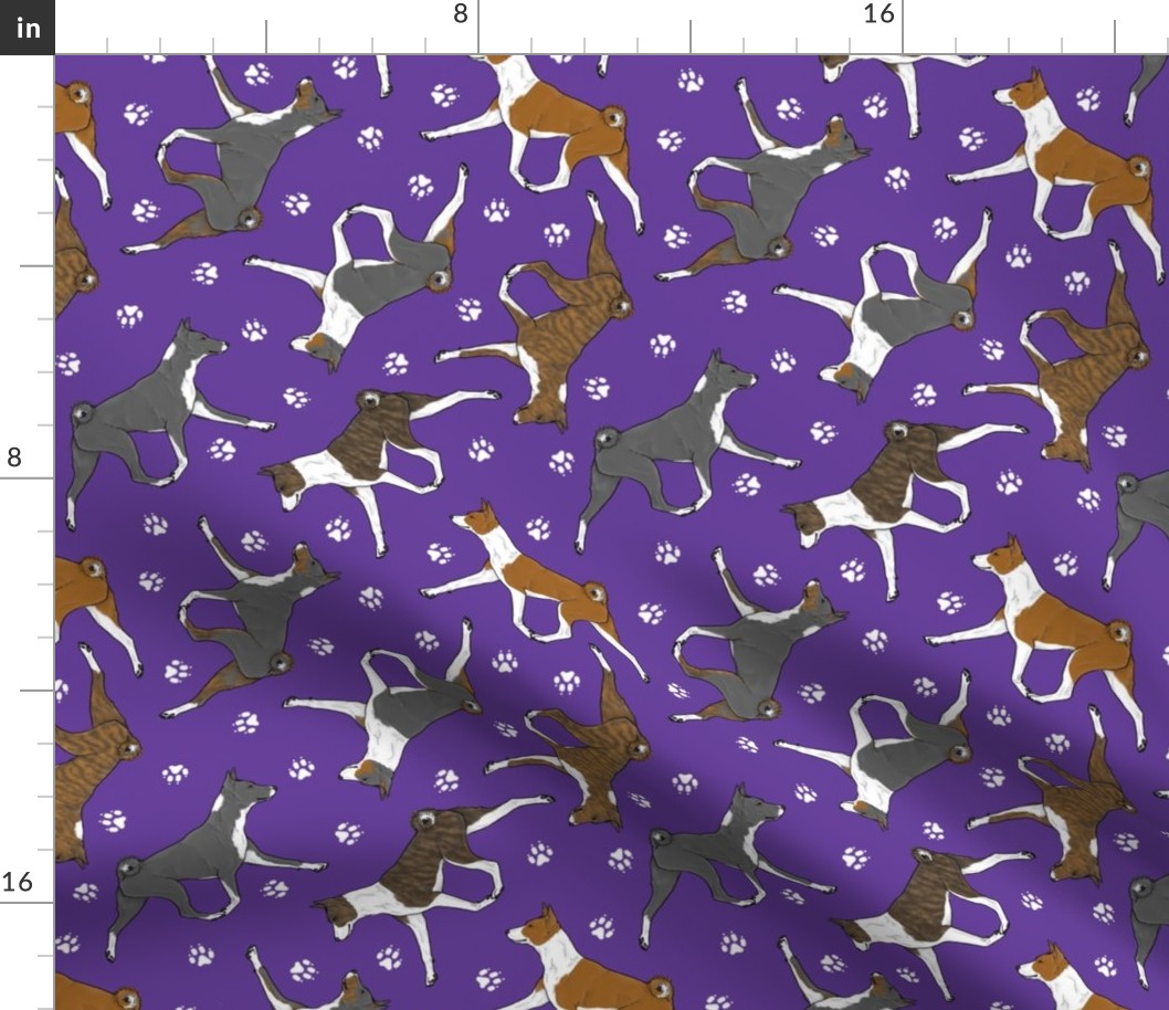 Trotting Basenjis and paw prints - purple