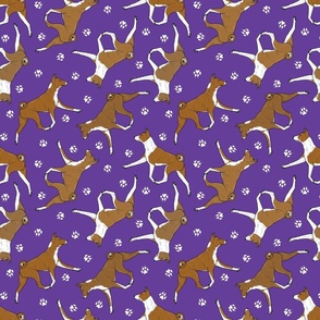 Trotting red Basenjis and paw prints - purple