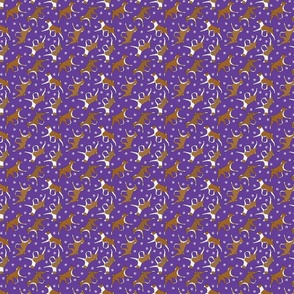 Tiny Trotting red Basenjis and paw prints - purple
