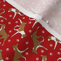 Tiny Trotting red Basenjis and paw prints - red