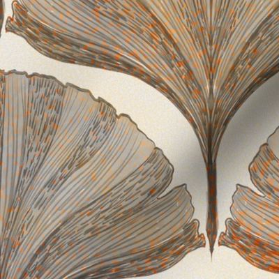 Ginkgo Leaves Neutral Gray Brown  Blue Orange Earth Tones-Medium Scale