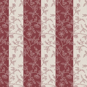 Cherry Blossom Heritage neutral off-white and dark red /  Pottery Red  -  small scale