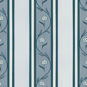 Vintage floral soft blue and white stripe pattern