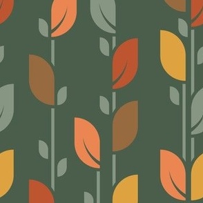 MidMod Retro Climbing Vines and Leaves - Warm Earth Tones - Green