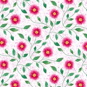Small-Pink Floral Vines on White