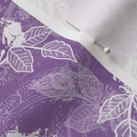 Rose Prints and Leaves w Layers on Orchid Lace Texture
