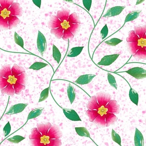XL-Pink Floral Vines on White