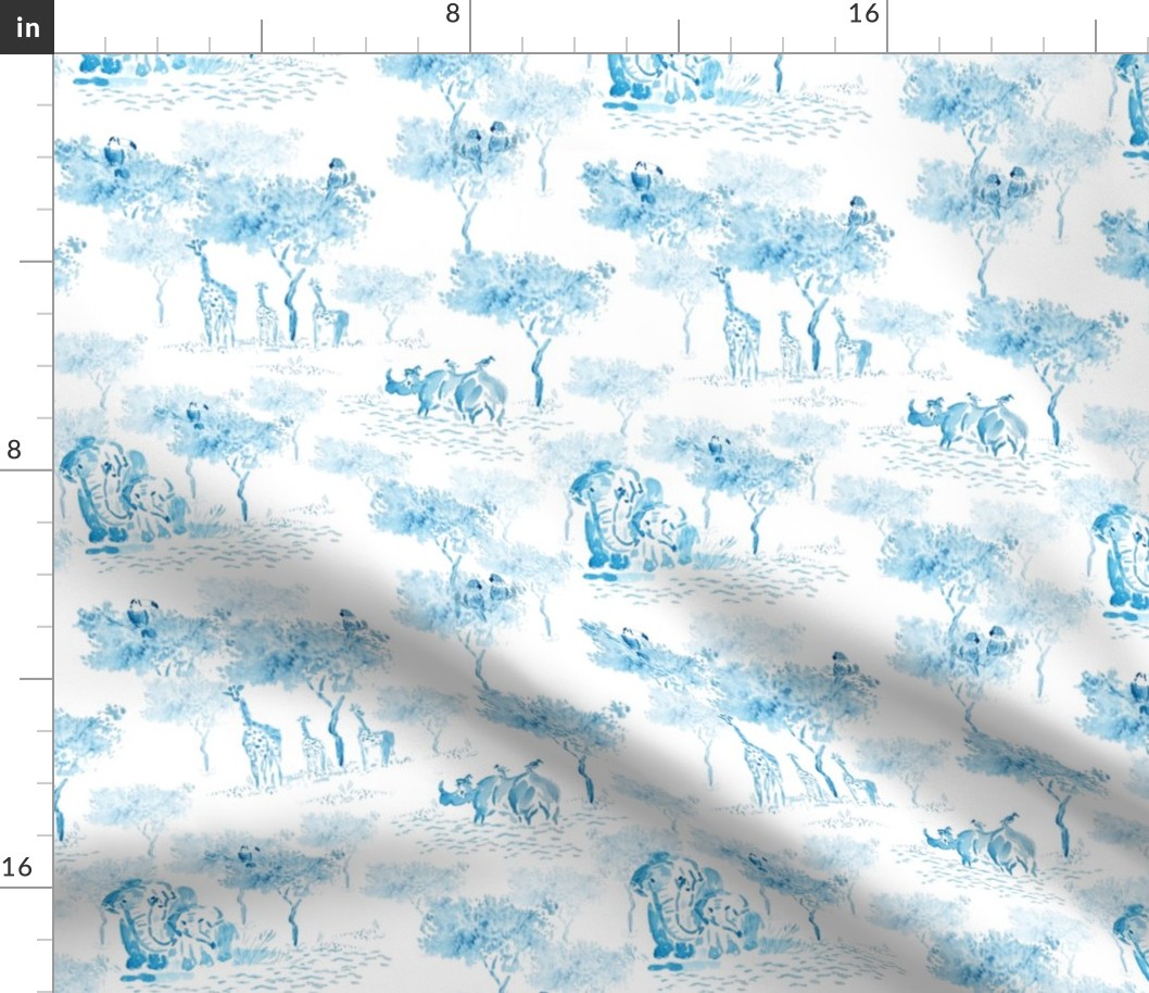 Safari Toile - White - Large 9x9 Repeat Fabric | Spoonflower