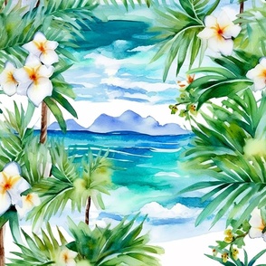 18 inch Square - Hawaiian-Ocean-Plumeria-Quilt Squares - (Not a Pattern)