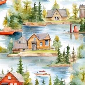10.81-inch Quilt Square - Lake Life Boating Cabins Lake Houses