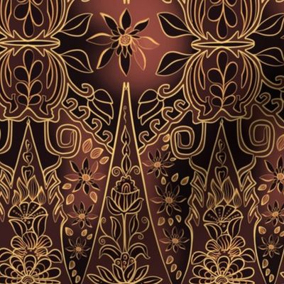 llustrated Batik - Sunflowers - Amber Jewel Tone
