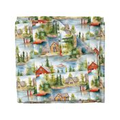 18inch Square -Quilt Square - Lake Life Boating Cabins Lake Houses
