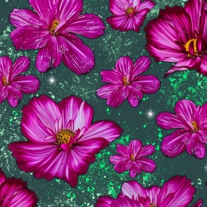 Magenta Cosmos on Green Speckles