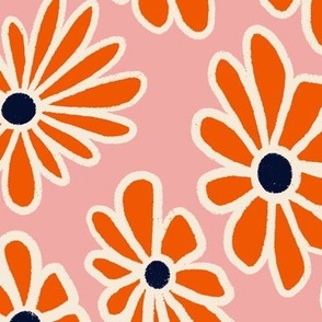 Groovy Floral - Pink with Red Daisies