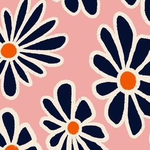 Groovy Floral - Pink with Navy Daisies
