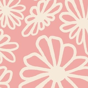 Groovy Floral - Pink with Cream Sketched Daisies
