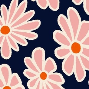Groovy Floral - Navy with Pink Daisies
