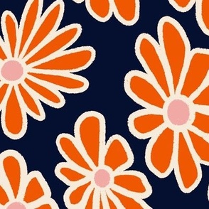 Groovy Floral - Navy with Red Daisies
