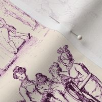 Pride and Prejudice Toile in Plum on Apricot - Large