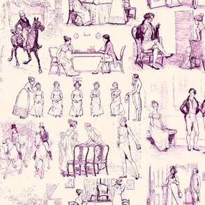 Pride and Prejudice Toile in Plum on Apricot - Large