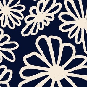 Groovy Floral - Navy with Cream Sketched Daisies