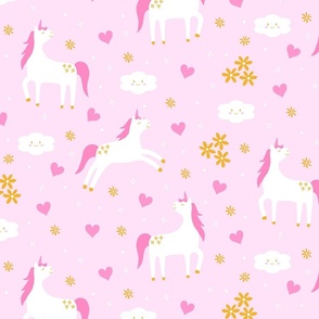 Cute unicorns in pink background 