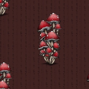 Red And White Mushrooms Stripes on Brown