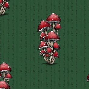 Red And White Mushrooms Stripes on Green