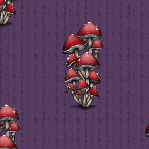 Red And White Mushrooms Stripes on Purple