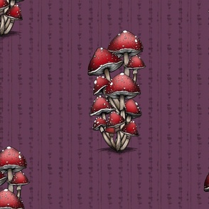 Red And White Mushrooms Stripes on Plum