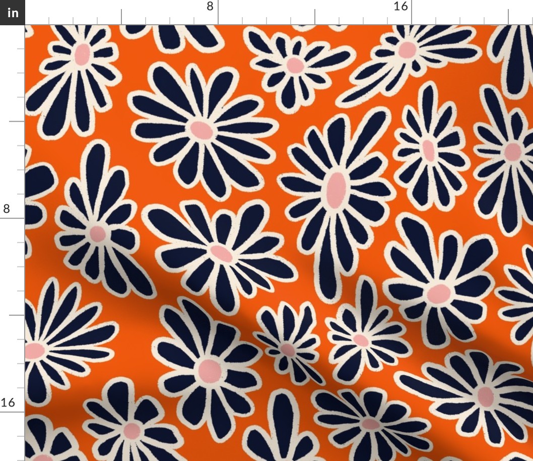 Groovy Floral - Red with Navy Daisies