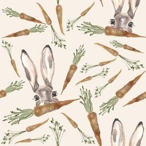 6" Bunny Rabbits and Carrots on Cream / Watercolor 