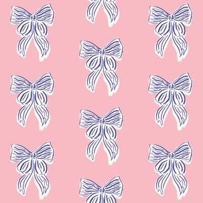 Hand drawn Navy Blue Coquette Bow on Pink