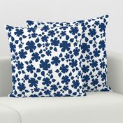 Small Floral Silhouette Navy Blue on White