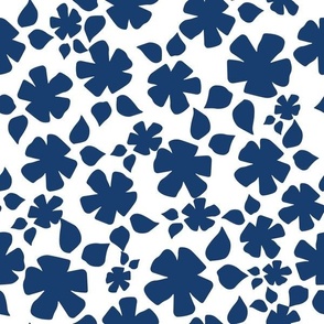 Small Floral Silhouette Navy Blue on White